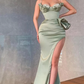 Elegant Dusty Sage Spaghetti Straps Mermaid Prom Dress With Slit gh2392