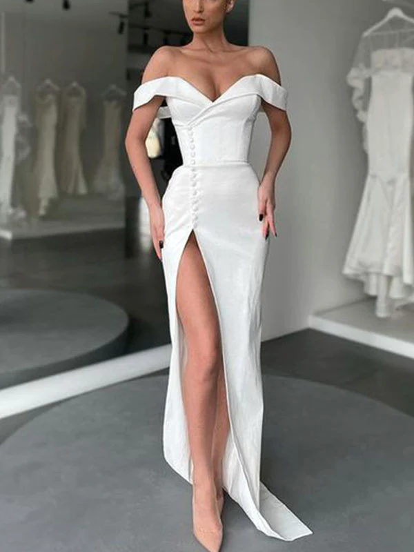 Mermaid Off-The-Shoulder Off-White Popular Long Evening Elegant Prom Dresses gh1936