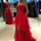 Sweetheart Backless Red Prom Dresses Tulle Ruffled Skirt  gh2412