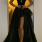 Off The Shoulder Black Prom Dresses for Juniors | Sexy Front Slit Hi-lo Evening Gowns gh2556