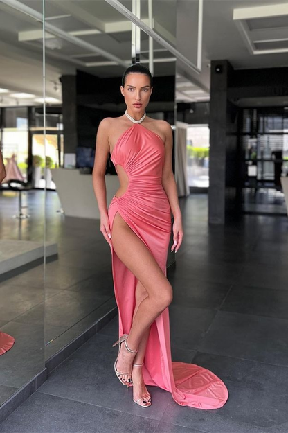 Modern Halter Sleeveless Mermaid Prom Dress Split Long Online gh1944