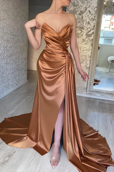 Mermaid off-shoulder sweetheart floor-length multi-layered sleeveless backless side train high slit ball gown gh2533