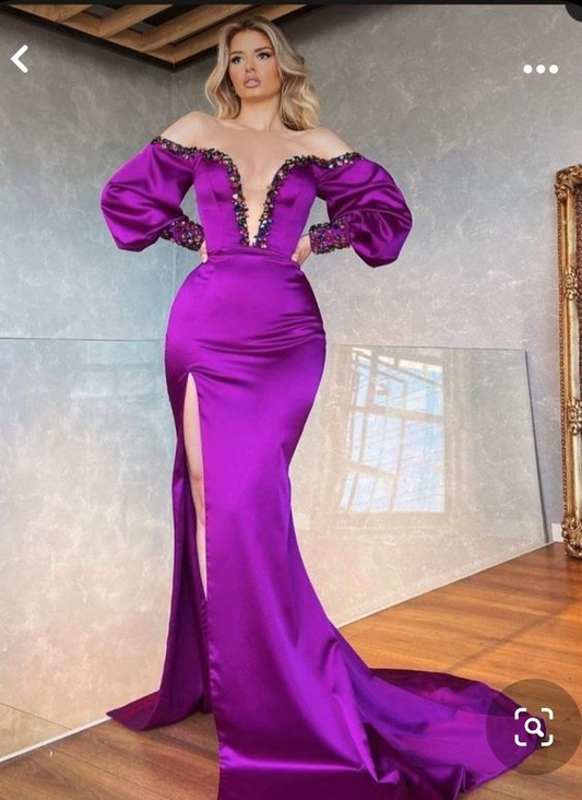 MERMAID SWEETHEART STRAPLESS FLOOR-LENGTH LONG SLEEVE WITH SIDE TRAIN ELEGANT PROM DRESS gh2470
