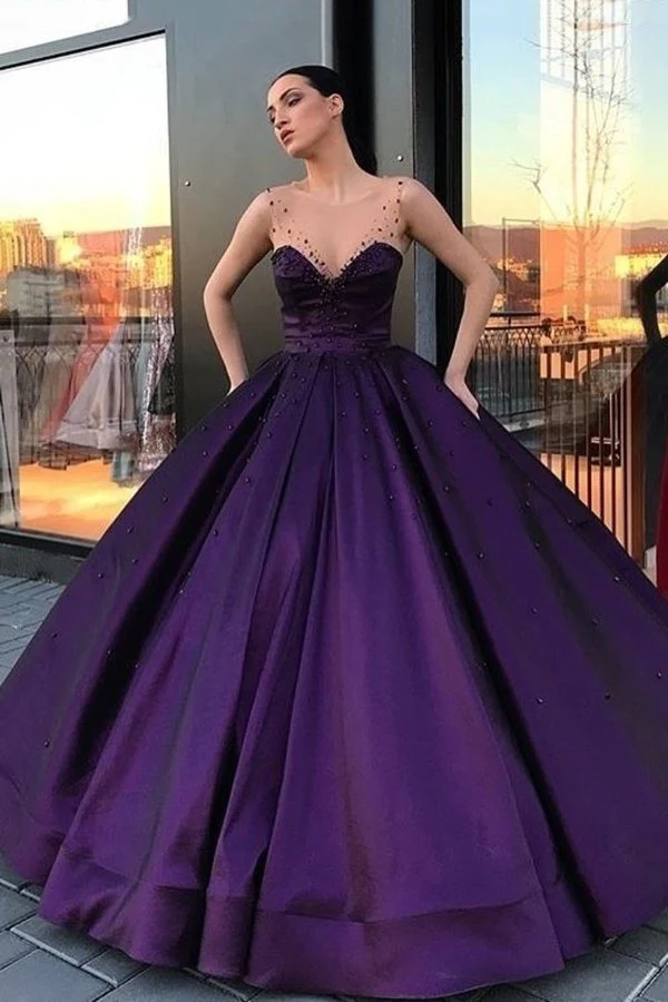 Ball Gown Prom Dresses Scoop Satin With Beads gh2481
