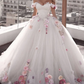 Off Shoulder Tulle Ball Gown Wedding Dresses Floral Flowers Beaded gh2191