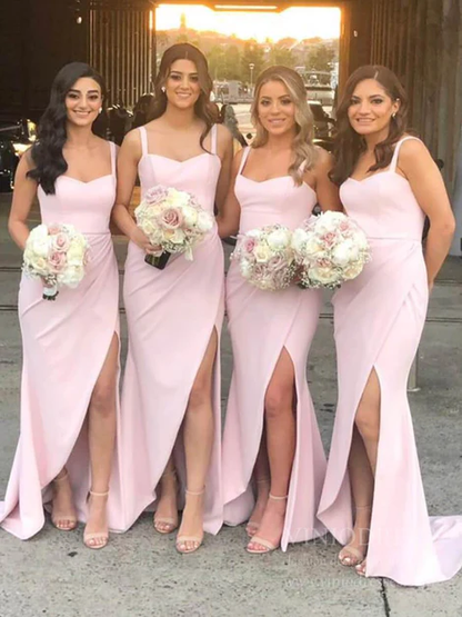 Modest Wide Strap Pink Sheath Bridesmaid Dresses with Side Slit  gh2079