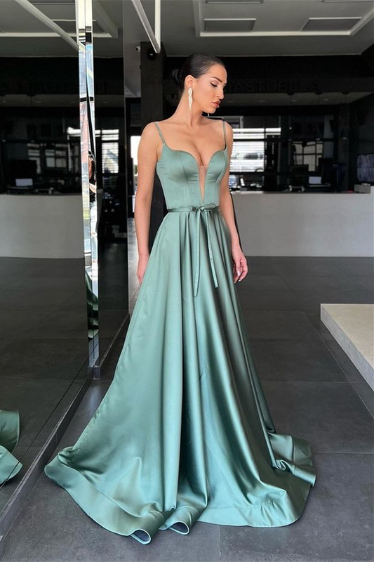 Elegant Spaghetti-Straps V-Neck Sleeveless Prom Dress Long  gh1953