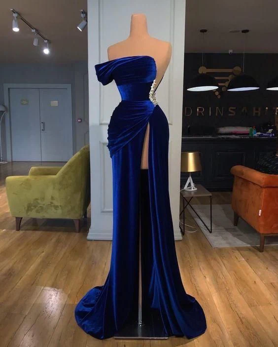 Robe de soirée longue bleu royal avec fente haute gh1981