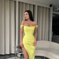 Yellow Off Shoulder Mermaid Side Slit Long Prom Dress With Train,Party Dress,Evening Dress ,Slit Dress  gh2381