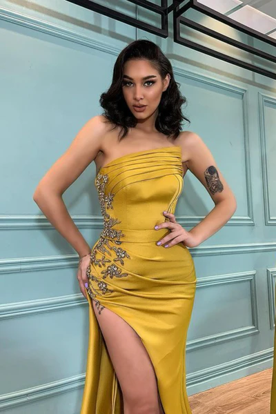 GORGEOUS STARPLESS MERMAID EVENING DRESS APPLIQUES WITH SLIT  gh1917