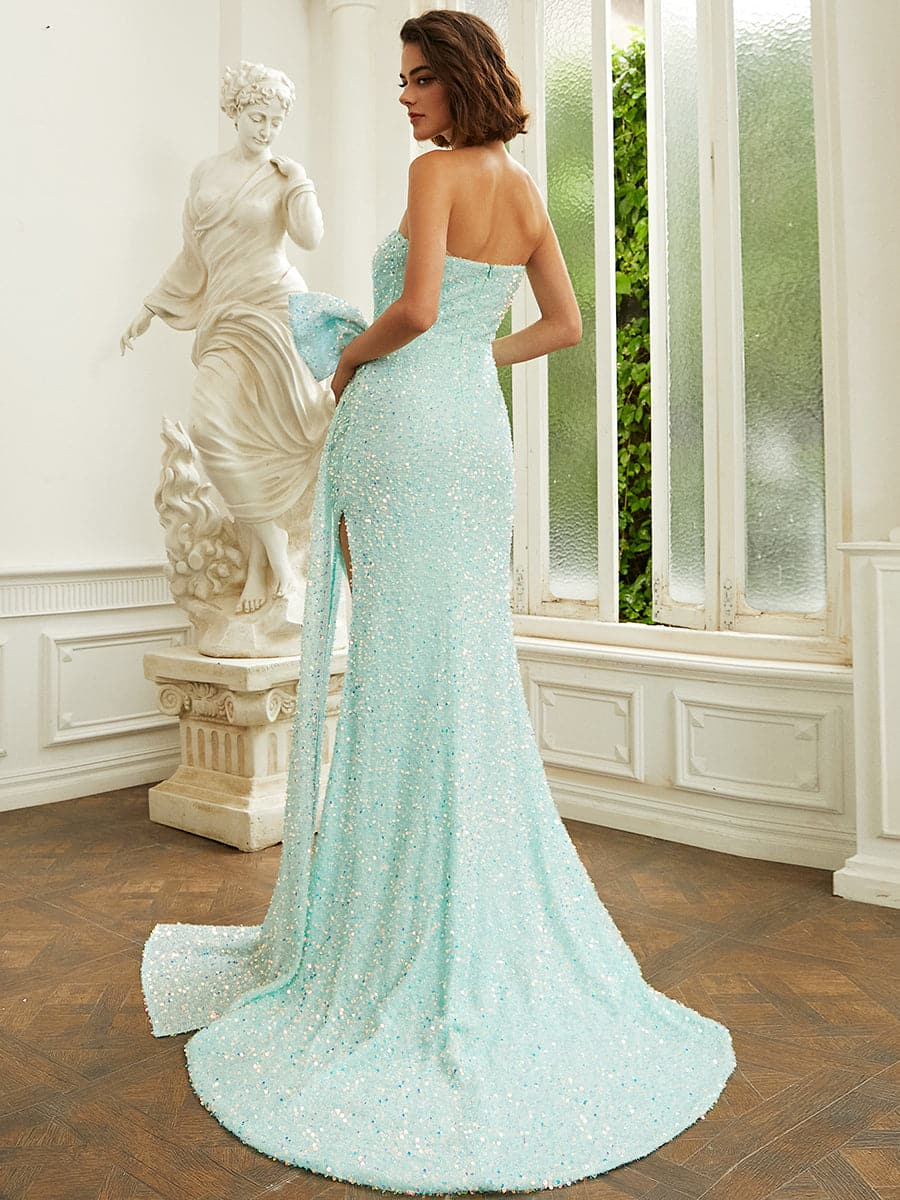 Backless Sage Green Sequins Mermaid Dress  gh2464