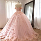 Pink Embroidered Lace Quinceanera Dresses Ball Gowns  gh2130