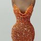 Orange V-Neck Mermaid Spaghetti-Straps Long Prom Dress With Sequins   gh2070