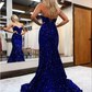 Royal Blue Sleeveless Mermaid Sweetheart Sequin Prom Dresses gh2397