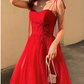 Red elegant spaghetti straps delicate floral beading long tulle formal prom dress evening gown with back corset gh2550