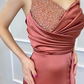 Spaghetti-Straps Long Beadings Mermaid Prom Dress Split With Ruffles gh1960