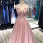 Charming Tulle Straps Long Formal Gown, Pink Elegant Party Dress gh2499