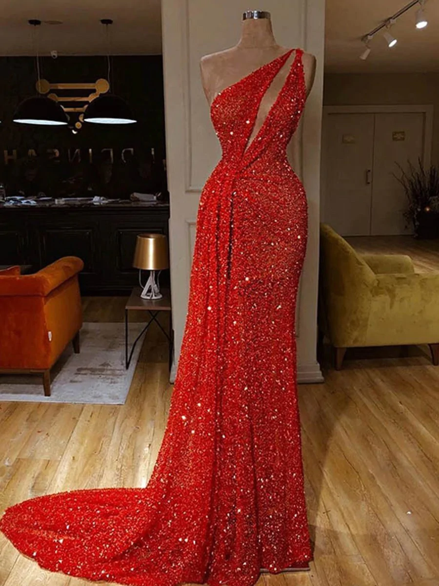 Sexy Slanted Shoulder Bronzing Slim Dress gh1990