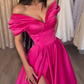Elegantes fuchsia schulterfreies Abendkleid lang mit Schlitz gh2005
