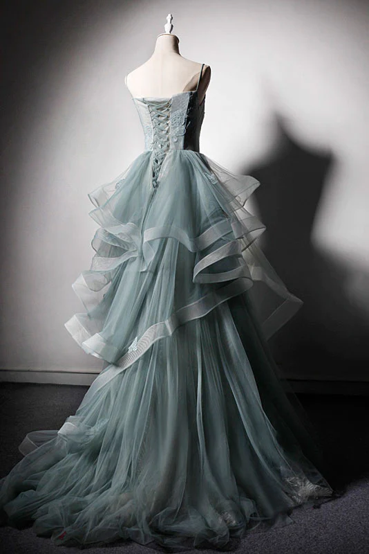 ROBE DE BAL LONGUE EN DENTELLE DE TULLE VERTE, ROBE DE SOIRÉE VERTE gh2300