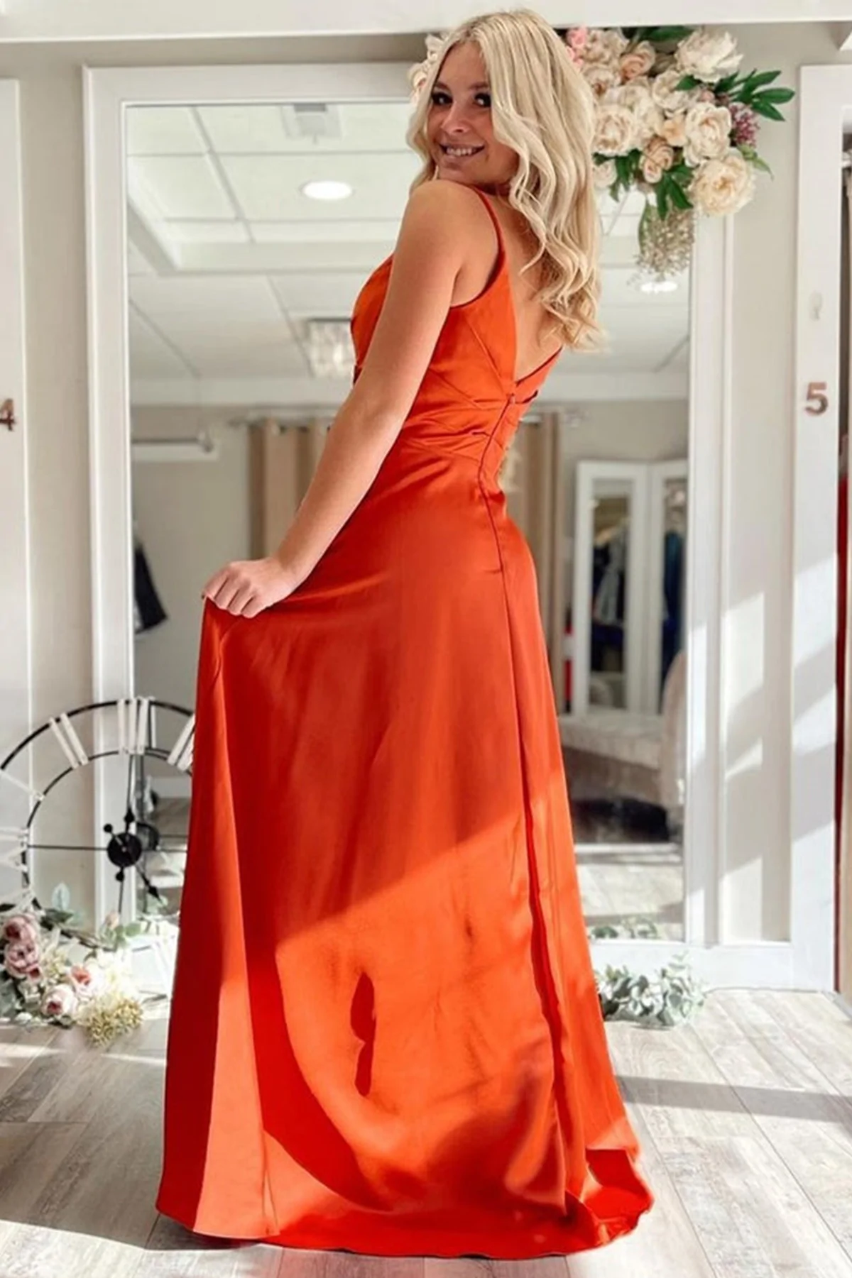 A-Linie V-Ausschnitt Rot/Rosa/Blau Lange Ballkleider mit Tasche, V-Ausschnitt Rot/Rosa/Blau Formelle Abschluss-Abendkleider gh2399