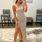 Gold gorgeous shiny fashion sexy one shoulder tassel beaded long prom dress evening gown party dress with side slits gh2482