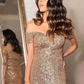 Off the Shoulder Brown Sequins Prom Dress gh2460
