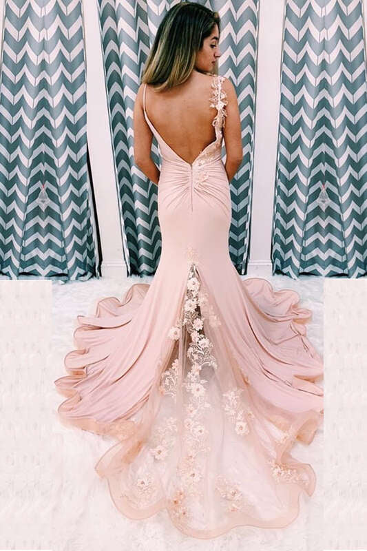 Open Back Blush Mermaid Long Formal Dress  gh2294