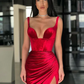 Robe de bal sirène bustier en velours bordeaux sans manches avec longue fente gh2385