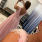 Pink v neck tulle long prom dress, pink tulle evening dress gh2498