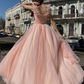 Elegant V Neck Pink Tulle Long Prom Dresses with High Slit, Pink Tulle Formal Graduation Evening Dresses gh2551