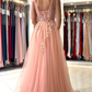 Pink charming heart-shaped sling tulle slit long evening dress gh2169