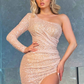 Gorgeous Long Sleeves One Shoulder Sequins Prom Dress Mermaid Side Slit gh1961