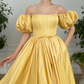 Vintage Fairy Corset Dress, A line Straight Long Yellow Taffeta Prom Dress Ball Gown, Short Sleeve Wedding Ball Gown Prom Dress with Slit gh2420