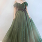 Langes Ballkleid aus grünem Tüll Abendkleid in A-Linie gh2275