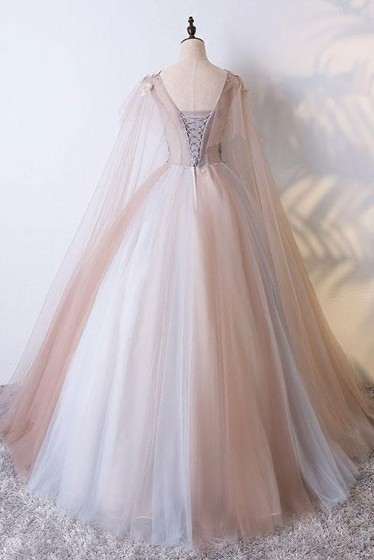 Champagne Tulle Long Prom Dress,Champagne Tulle Evening Dress gh2129