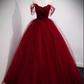 Off-the-Shoulder Sweetheart Lace Tulle Beaded Lace-Up Appliques Floor-Length Prom Dresses gh2421