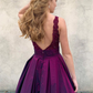 V-Ausschnitt Backless Purple Lace Ballkleider, V-Ausschnitt Open Back Purple Lace Formale Abendkleider gh2219