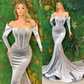 Velvet Long Sleeves Prom Dress Mermaid Long Evening Gowns gh1949