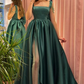 Square neck Long Evening Dress Side Slit Backless Formal Dress with Bow Tie gh2419