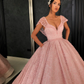 Gorgeous pink ball gown V neck floor length organza beaded crochet flowers evening dress gh2221