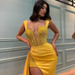 Chic Yellow Straps Mermaid Evening Dress SPlit WIth Sequins Appliques  gh1992