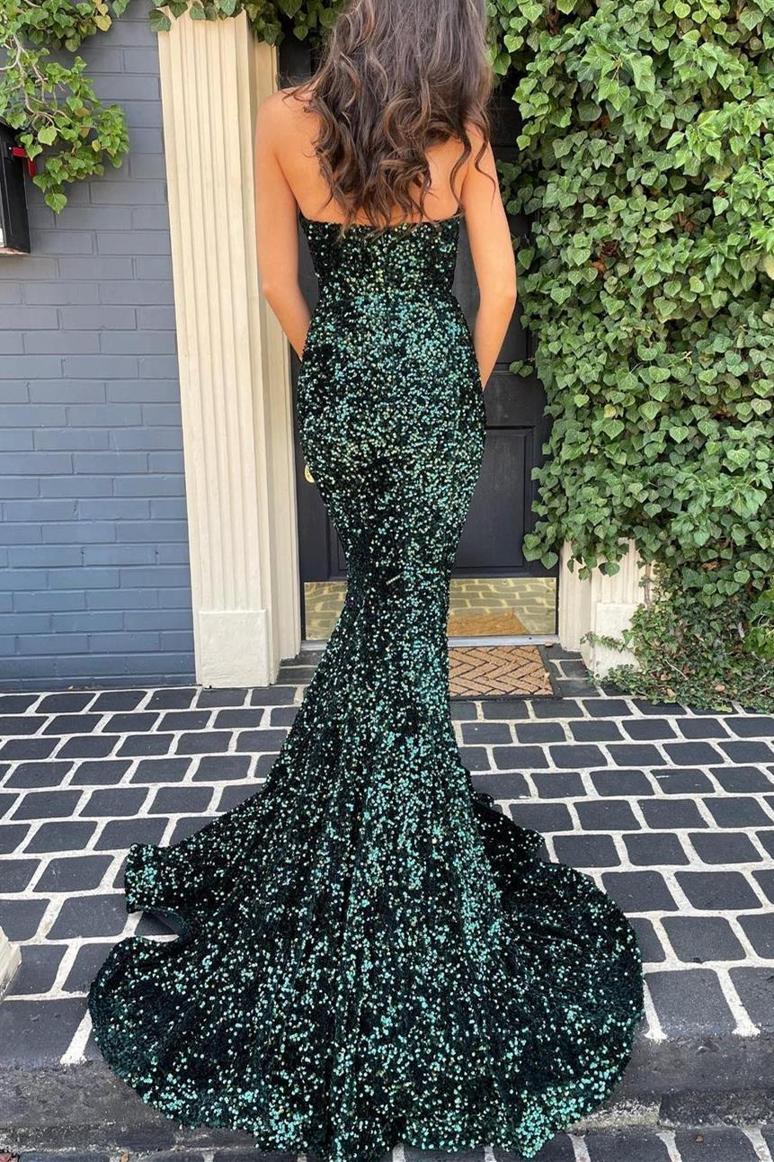 Robe longue de soirée sirène fuchsia à paillettes gh2242