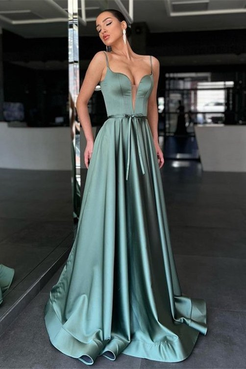 Elegant Spaghetti-Straps V-Neck Sleeveless Prom Dress Long  gh1953