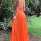 Sexy plissiertes langes orangefarbenes Ballkleid mit V-Ausschnitt gh2198