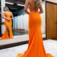 One-Shoulder Orange Beaded Stars Long Prom Dress with Slit gh2417