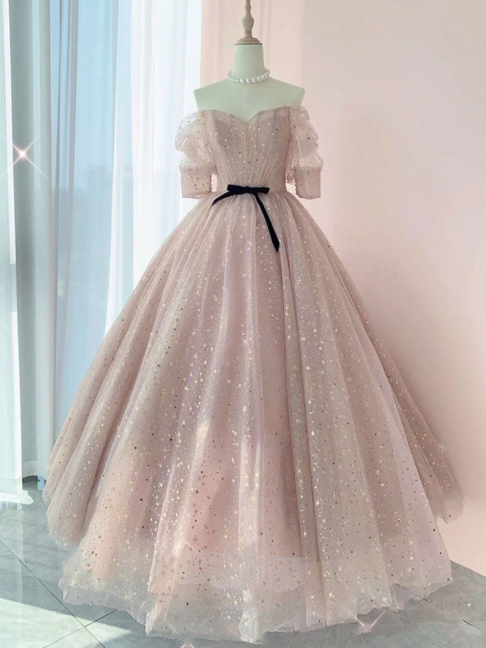 Champagnerfarbenes langes Ballkleid aus Tüll, langes Abendkleid aus Tüll gh2260