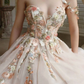 Elegant One Shoulder Champagne Prom Dresses with Flower, One Shoulder Champagne Floral Formal Evening Dresses gh2066