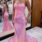 Sparkly Mermaid Sweetheart Pink Sequins Long Prom Dresses gh2521