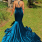 Mermaid Deep V Neck Backless Embroidery Blue Prom Dress gh2324